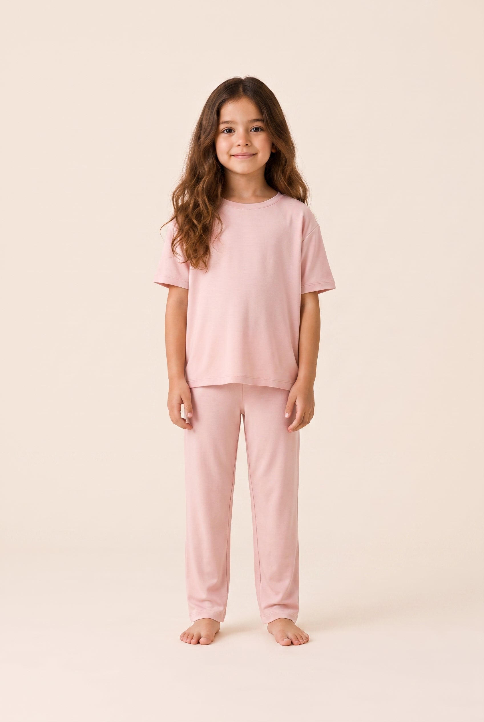 Blossom Pink short-sleeve top and full-length trousers