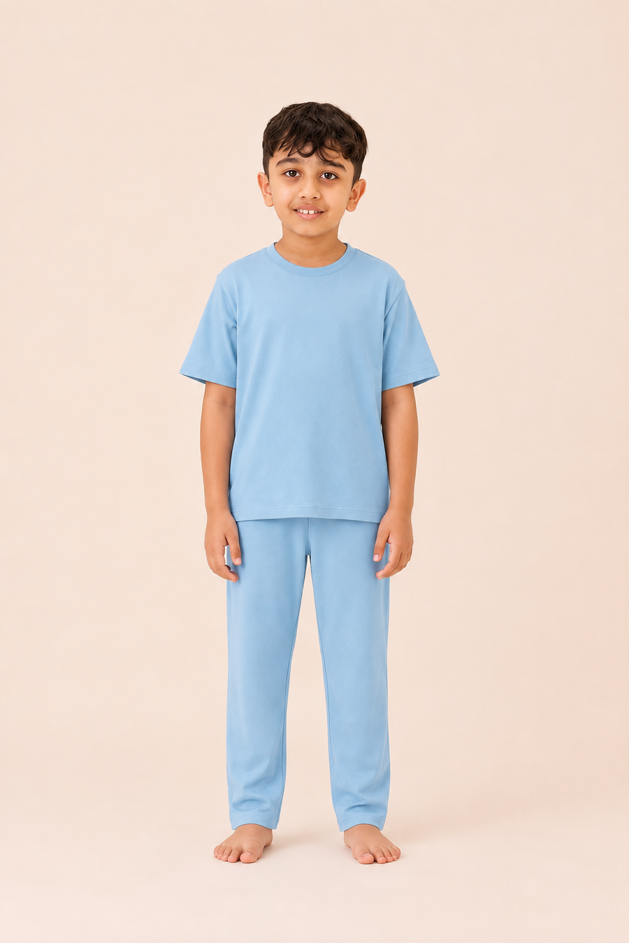 Blue Sky short-sleeve top and full-length trousers